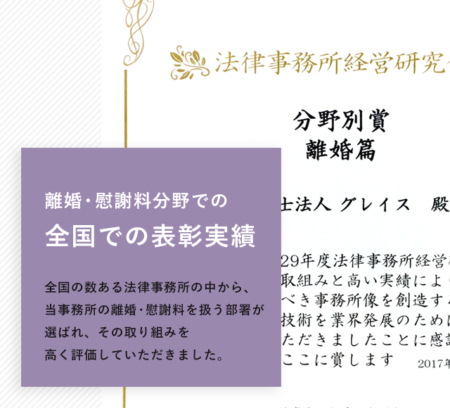 離婚・慰謝料分野での全国での表彰実績
